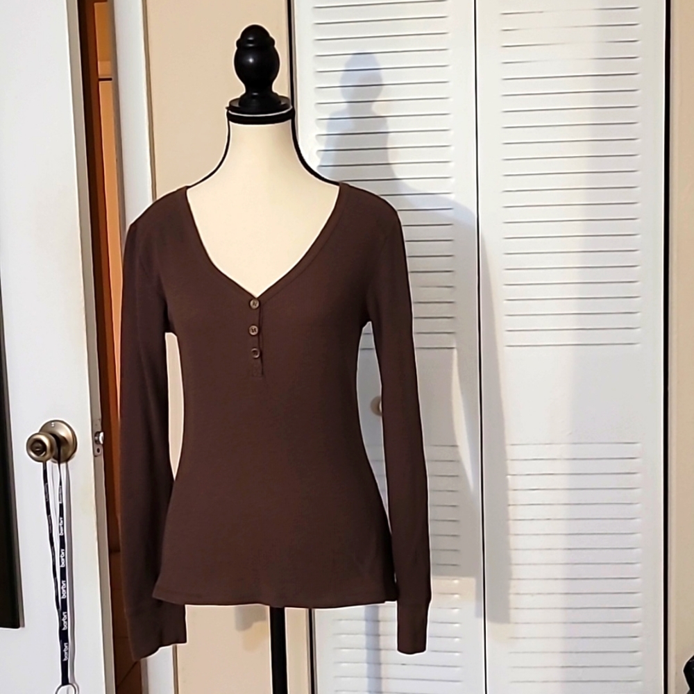 Live Life by Sanctuary Woman's Brown long sleeved ribbed top Size Small
